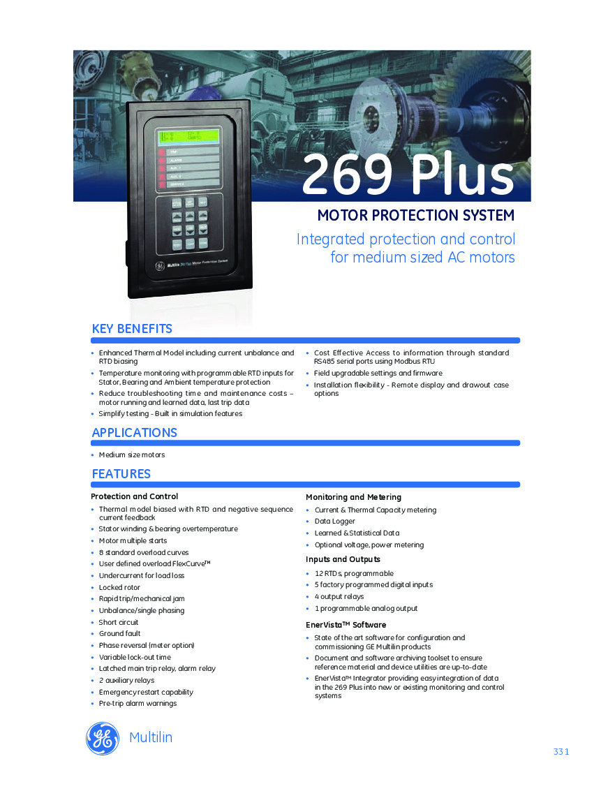 First Page Image of 269PLUS-10C-120 GE Multilin 269PLUS Brochure.pdf